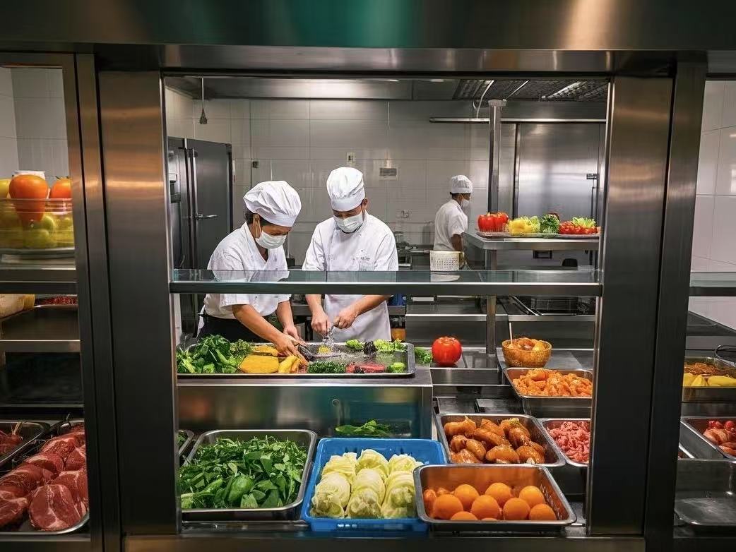 中央厨房里的新鲜食材